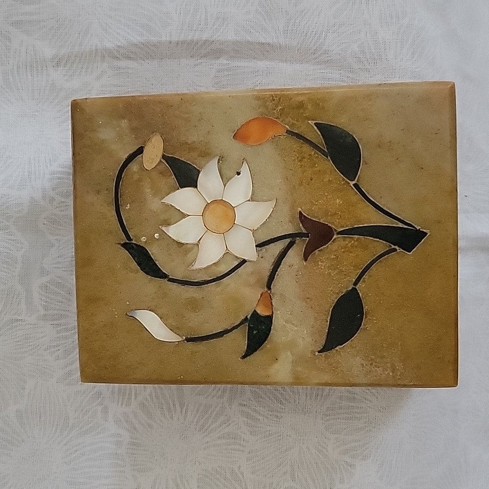 Floral Inlaid Rectangle Trinket Box